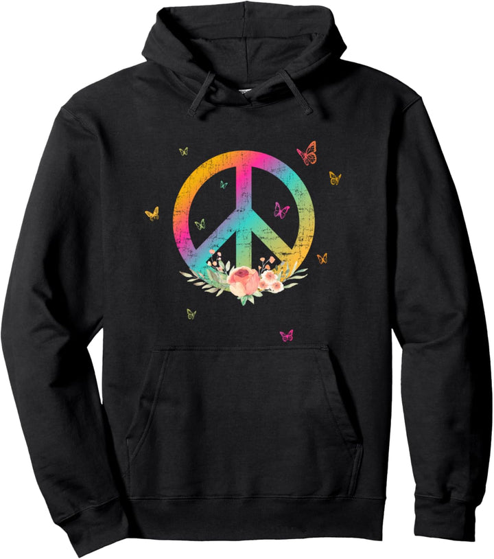 Make Peace Not War - Peace Logo mit Rose und Schmetterlingen Pullover Hoodie