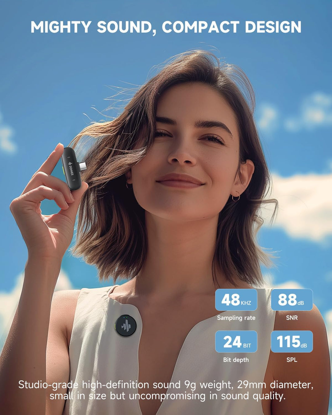 Donner Kabelloses Lavalier-Mikrofon mit Typ C für iPhone 15, Plug-Play-Ansteckmikrofon für iOS und A