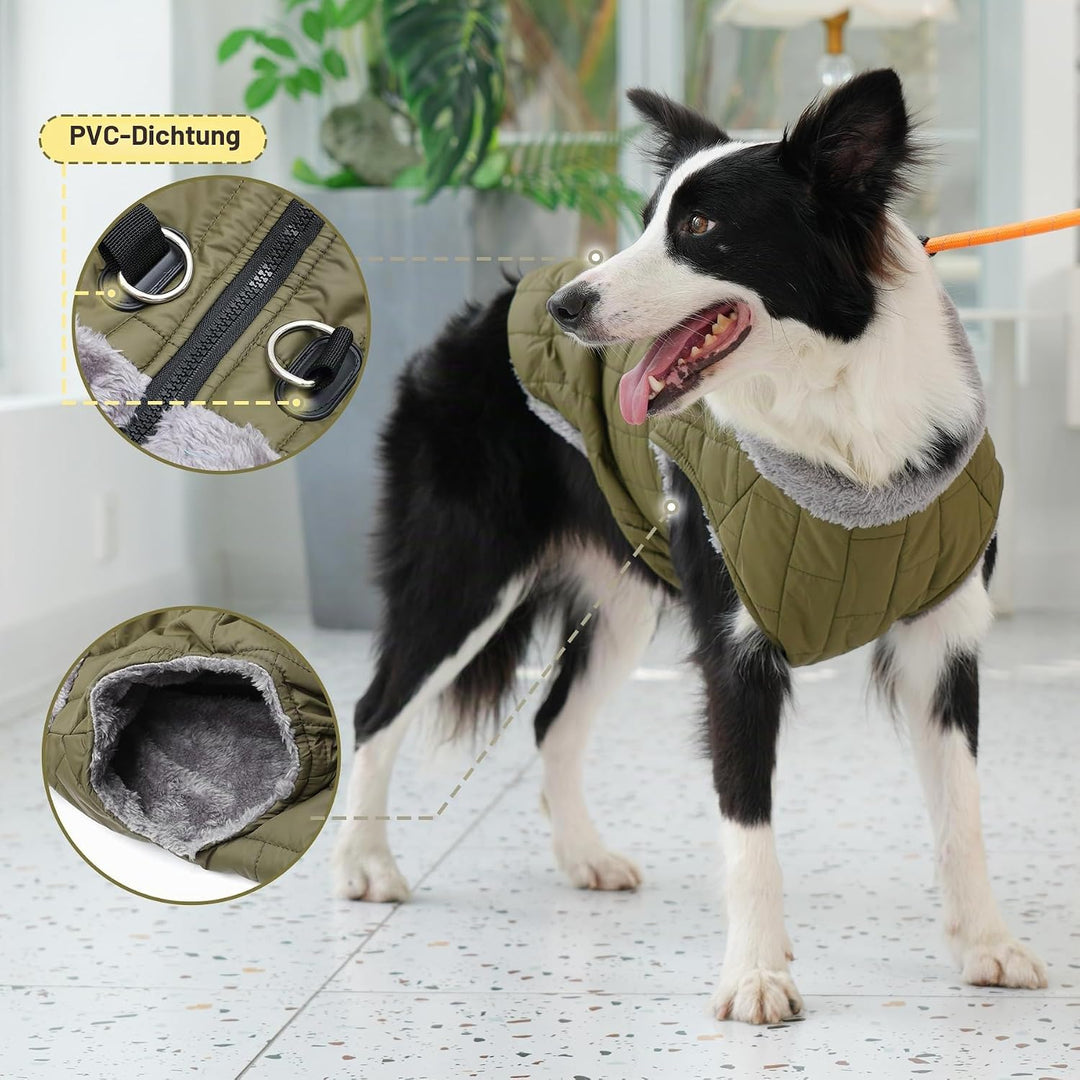Warmer Fleece-Hundemantel mit strapazierfähigem Geschirr mit D-Ring, wasserdichte Welpenjacke für kl