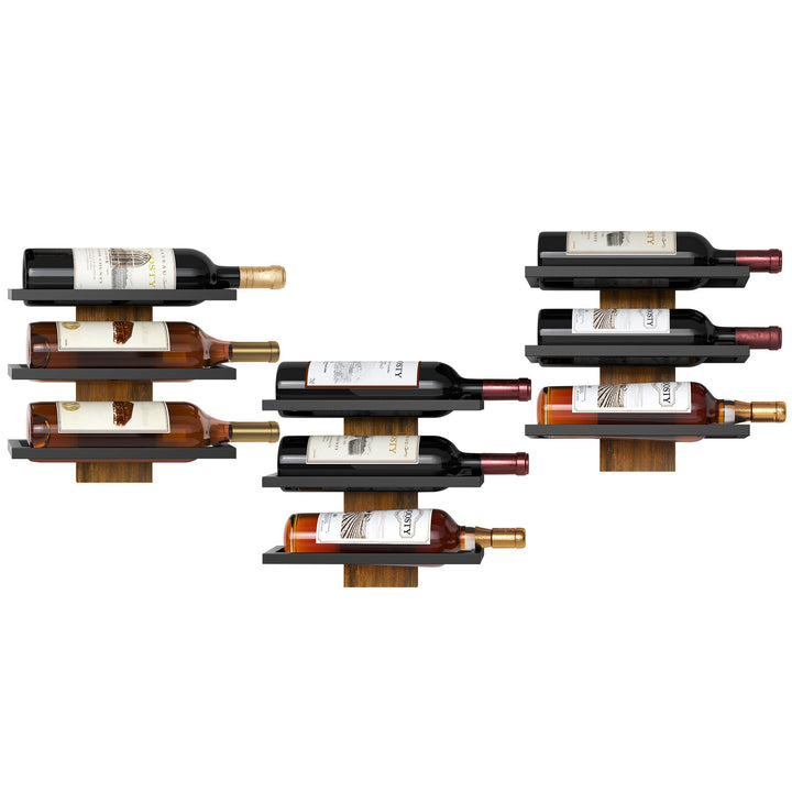 FAVOOSTY Weinregal Wand, Flaschenhalter, Flaschenregal mit 3 Ebenen, Metall Weinregal Bohlen Hängend