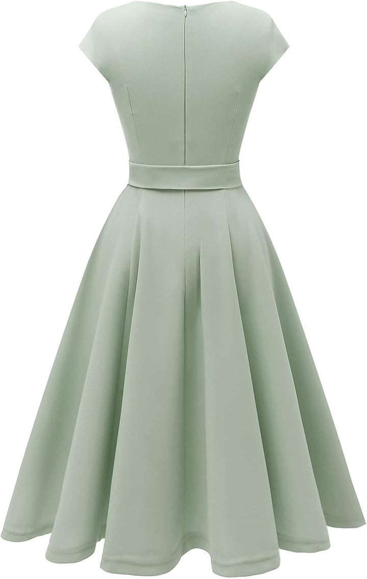 DRESSTELLS Damen Vintage Retro 1950er Cocktaikleid A-Line Swing Festlich Midilang Kleid Lightgreen M