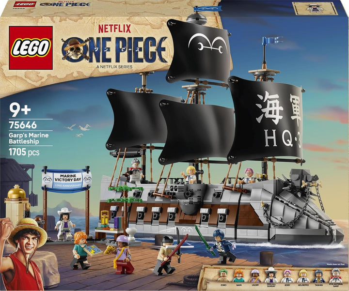 LEGO ONE PIECE Garps Marineschlachtschiff - Boots Modellbau mit 8 Minifiguren inkl. Zoro, Lysop und