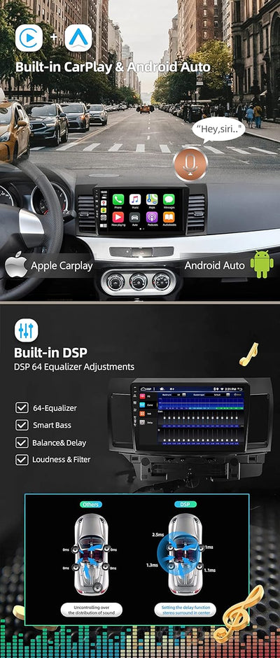 YUNTX [6GB+128GB] Android 10 2 Din Car Stereo Fit for Mitsubishi Lancer(2008-2016)-[Built-in CarPlay