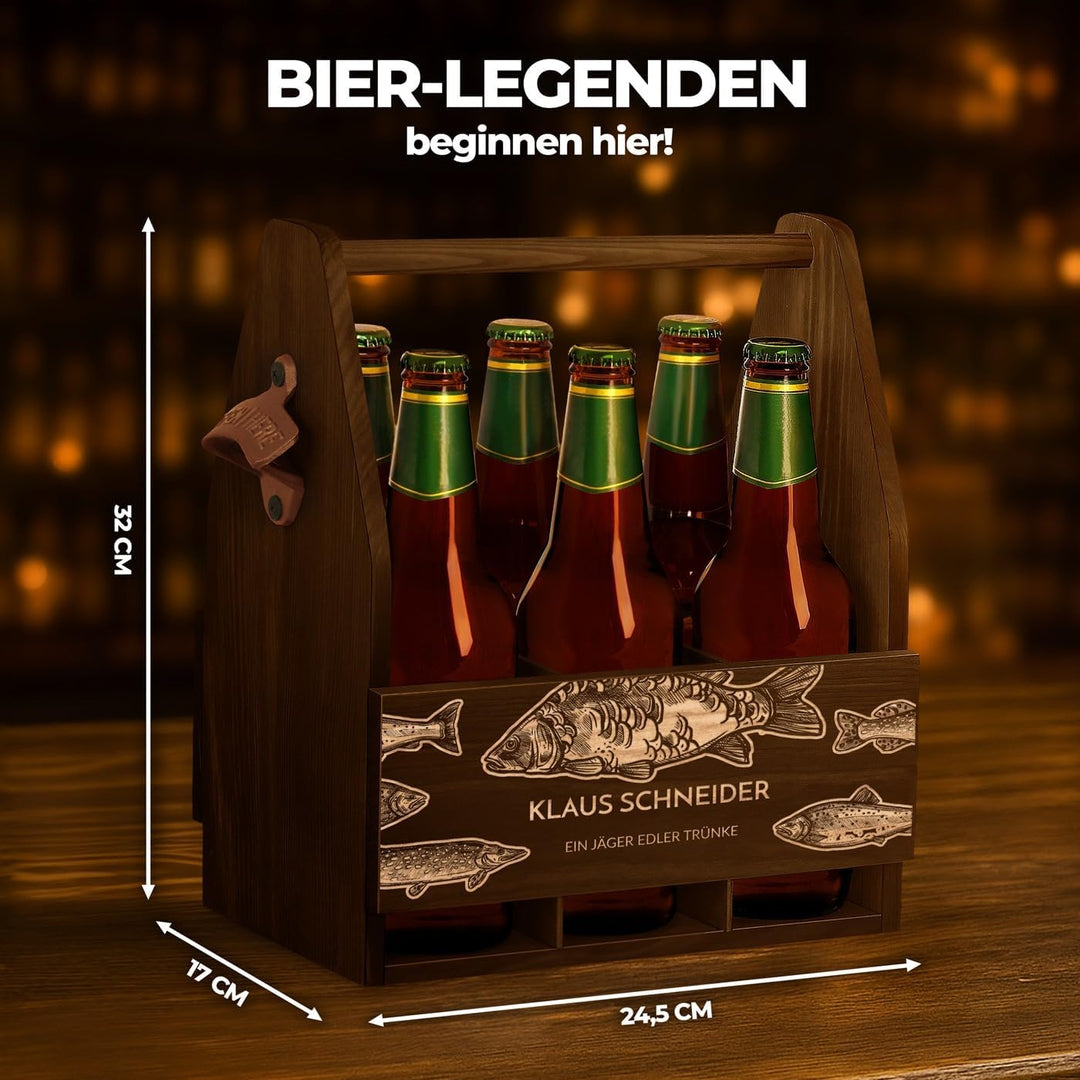 Murrano Bierträger für 6 Flaschen 0,5L mit Gravur - Männerhandtasche mit Flaschenöffner - Grösse: 25