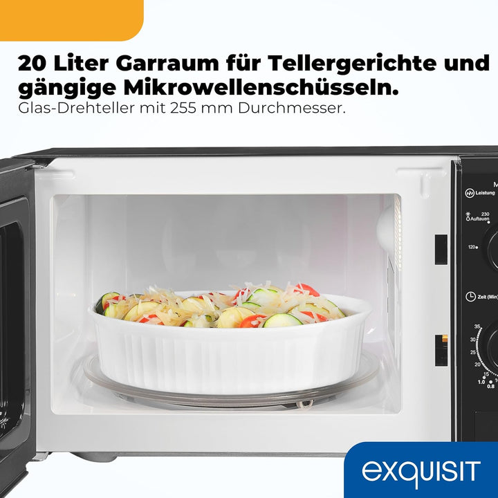 Exquisit Mikrowelle MW 802 sw | 700 W Leistung | 20 L Garrraum | kompakte Mikrowelle | platzsparend