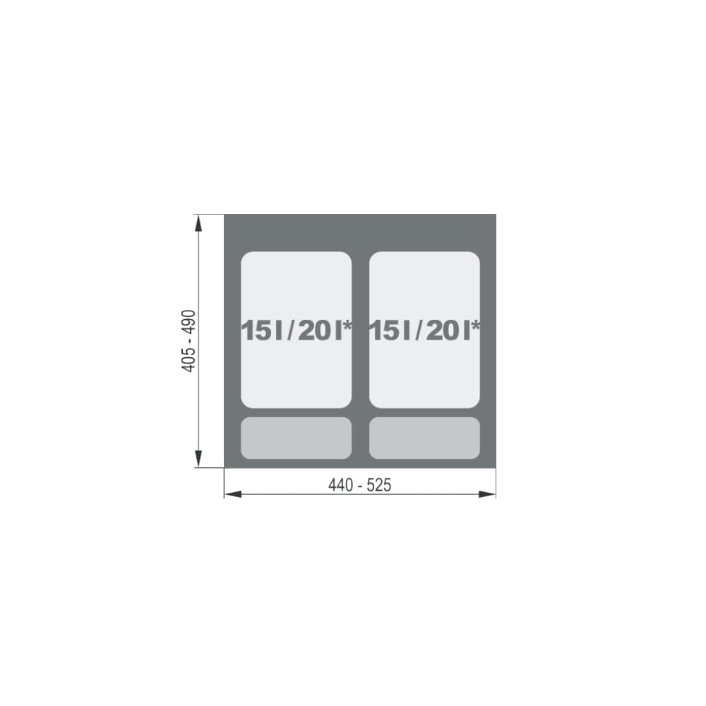 REJS Mülltrennsystem Küche für 60 cm Schrank 2-fach 2 x 15L mit Deckel & Griff Einbau Abfallsammler
