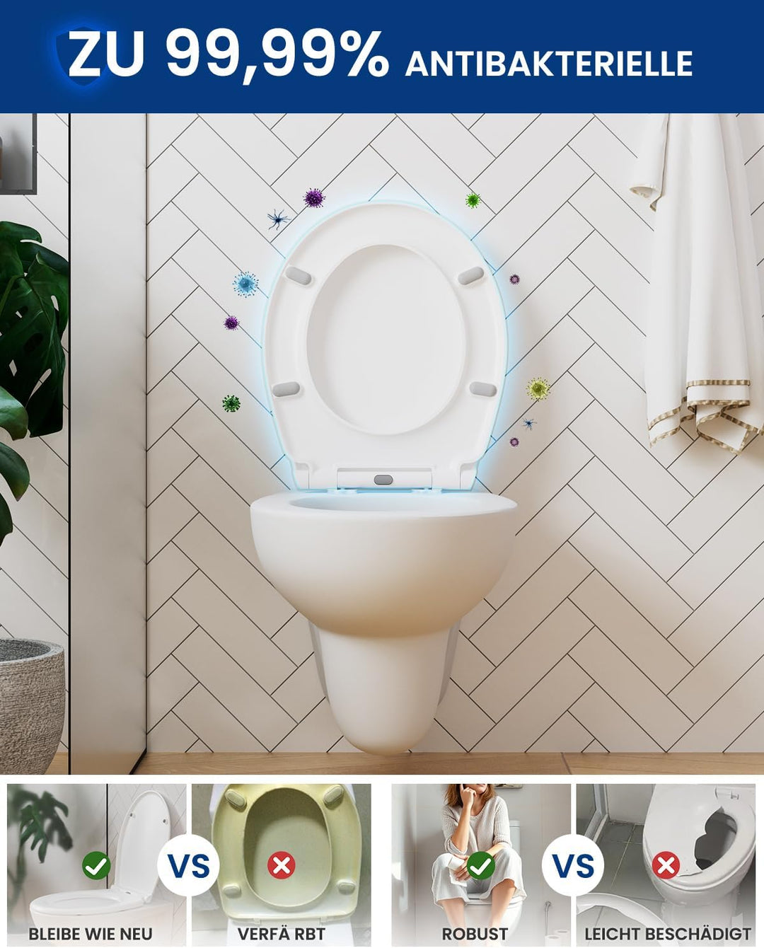 CECIPA Toilettendeckel mit Absenkautomatik, Oval Klodeckel, Duroplast-Toilettensitz inkl. Installati