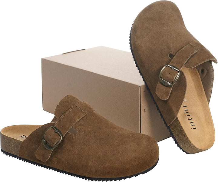 Intini Clogs Hausschuhe Herren Damen Pantoletten Leder | Schlappen Geschlossene, Weiches Kork-fussbe