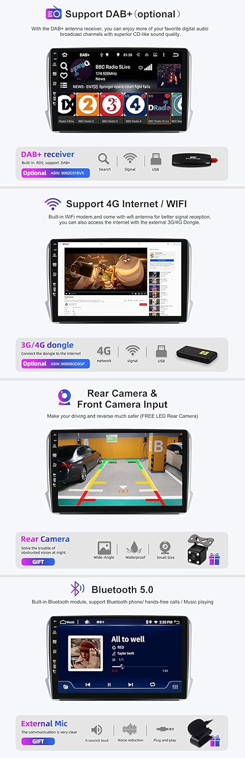 SXAUTO Android 12 IPS Autoradio für Peugeot 208/2008 (2012-2018) - Eingebaut Carplay/Android Auto/DS