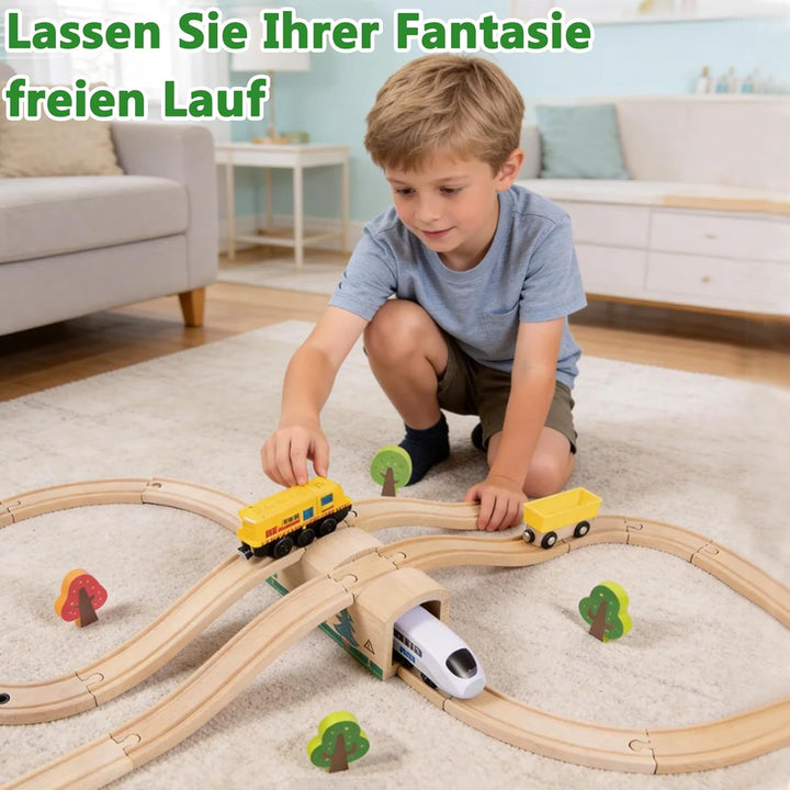 Holzeisenbahn Tunnel und Brücke Set mit S-Schienen, Holz Eisenbahn Brücke Zubehör kompatibel mit füh