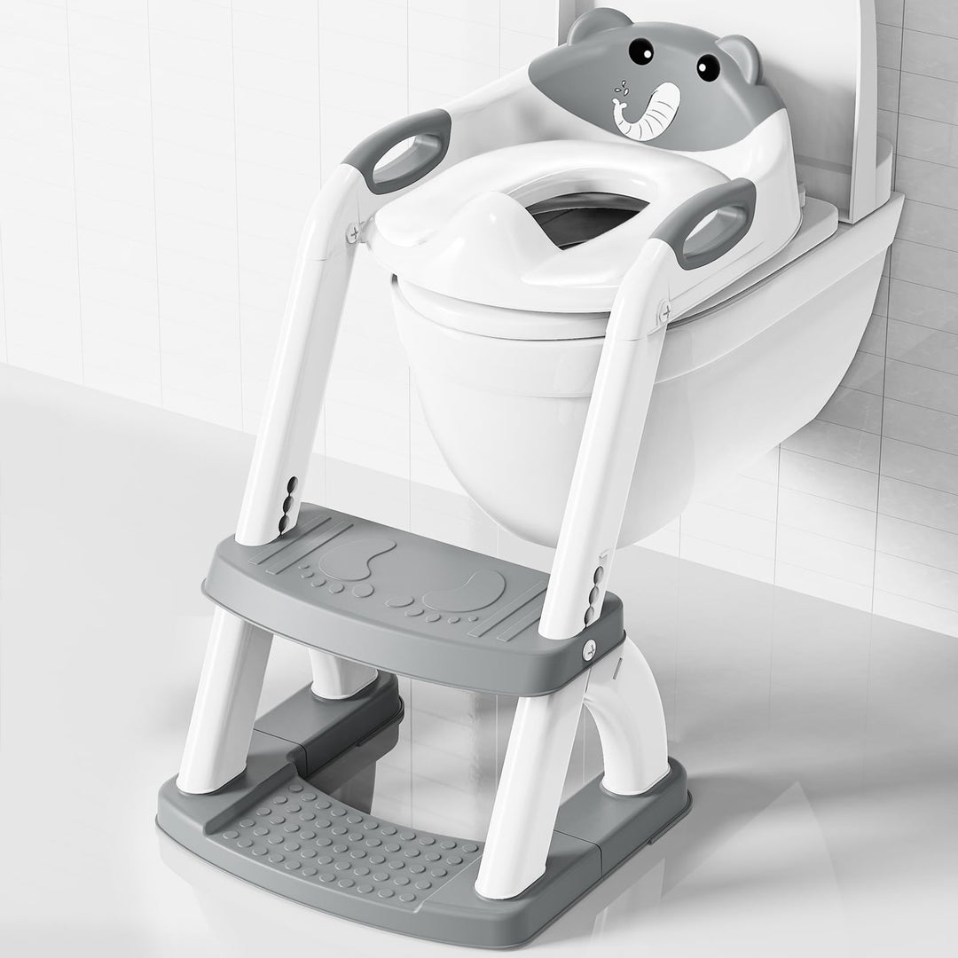 Toilettensitz Kinder mit Treppe, Höhenverstellbar Faltbarer 2-in-1 Toilettensitz Kinder mit Gepolste