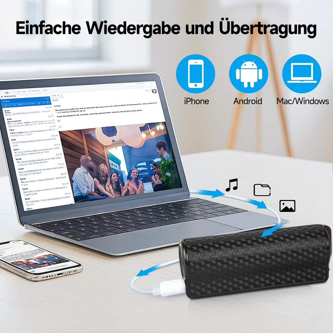 Digitale Diktiergerät, 64GB Magnet Mini Aufnahmegerät mit 30 Tage Daueraufnahme Abhörgerät Voice Rec