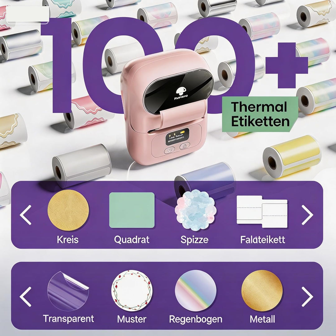 Phomemo M110 Bluetooth Etikettendrucker, Tragbarer Etikettiergerät Labeldrucker mit 3 Etikettenrolle