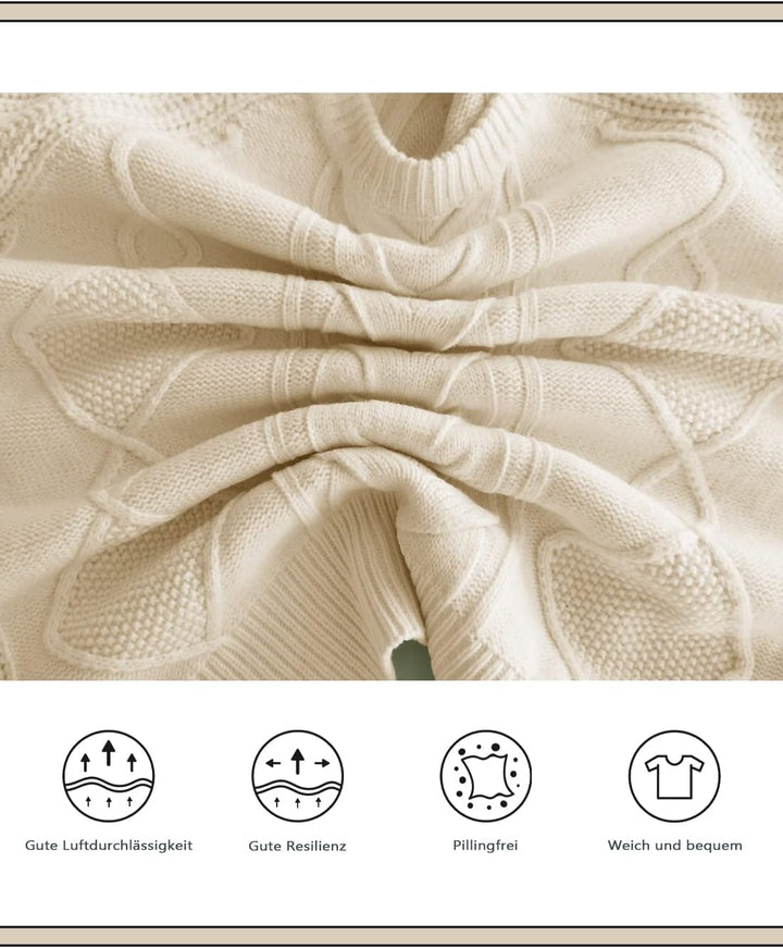 ANCAPELION Damen Kabel Pullover,Winter Casual Leicht Rundhals Langarm Einfarbig Elegant Gerippt Stri