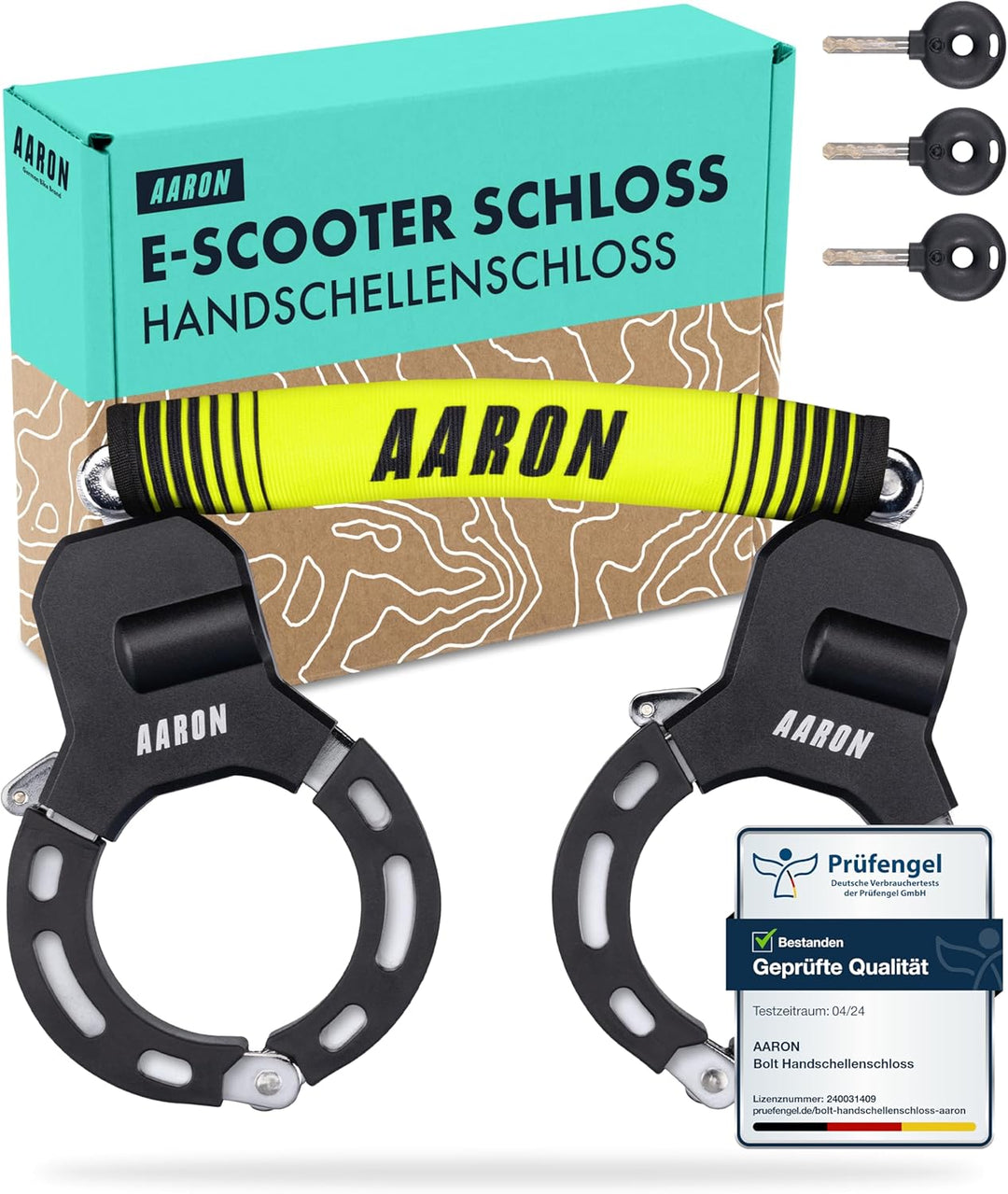 AARON Handschellenschloss für E-Scooter - Hochsicherheits-Design - Flexibles Fahrradschloss mit Stah