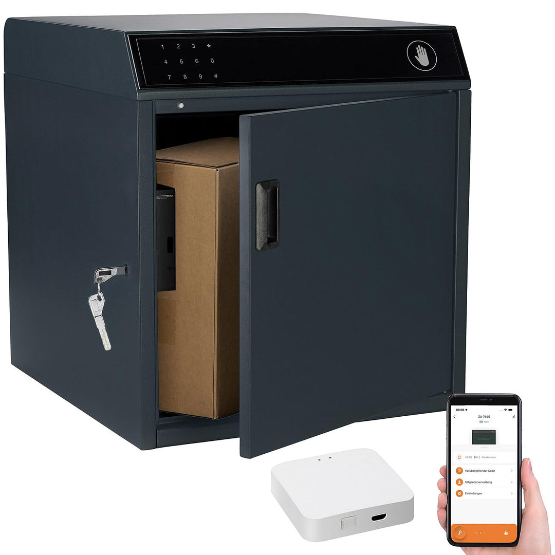 AGT Smarte Paketboxen: Paketbriefkasten mit WLAN-Gateway, Stahl, 46 x 50 x 50 cm, PIN, App (Briefkas