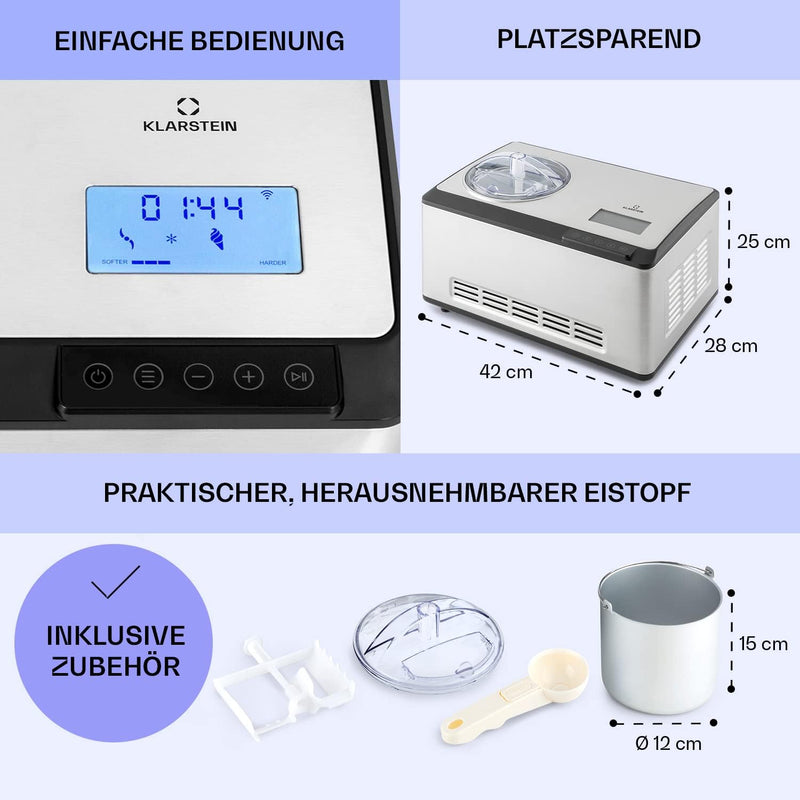 Klarstein Eismaschine, Softeismaschine für Joghurt, Softeis & Frozen Yogurt, Ice Cream Maker mit WiF