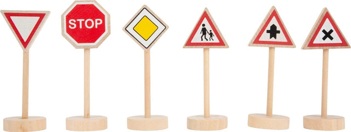 Small Foot Verkehrsschilder-Set aus Holz, Zubehör für Holzfahrzeuge und Eisenbahnen, für Kinder ab 3