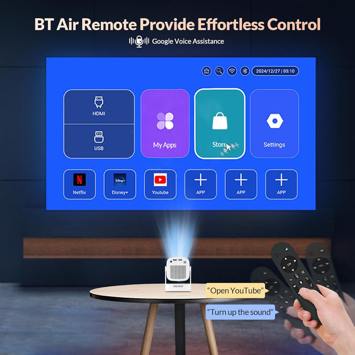 Smart Mini Beamer Mini tragbarer Projektor 1080P mit WiFi & Bluetooth, Mini Beamer 4k mit 180°Dreh T