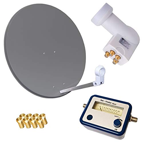 HD Sat Anlage 80cm Spiegel + Opticum Quad LNB für 4 Teilnehmer + SAT Finder (3 Farben wählbar) Anthr