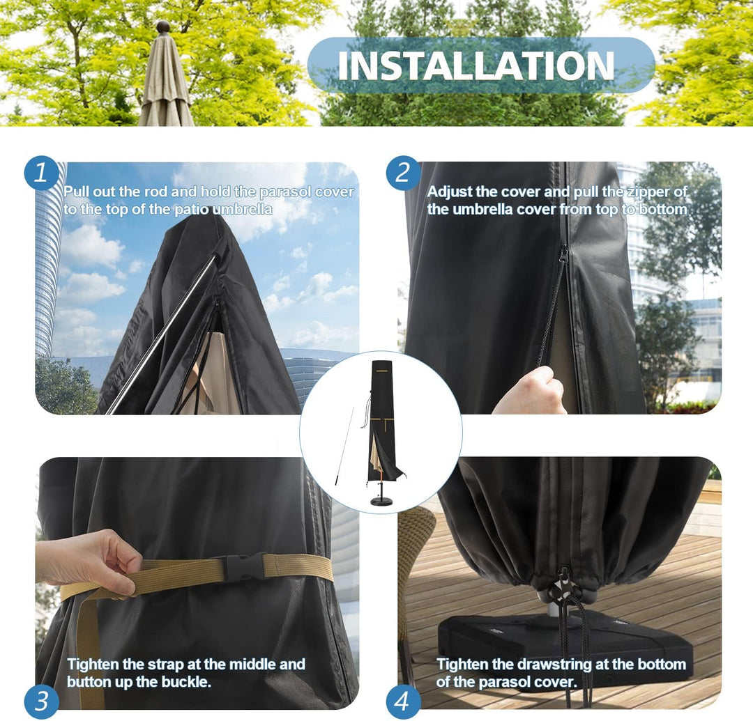 VANSHEIM Abdeckhaube für Sonnenschirme bis 300 cm - Wasserdichte Schutzhülle für Ampelschirme - Oxfo