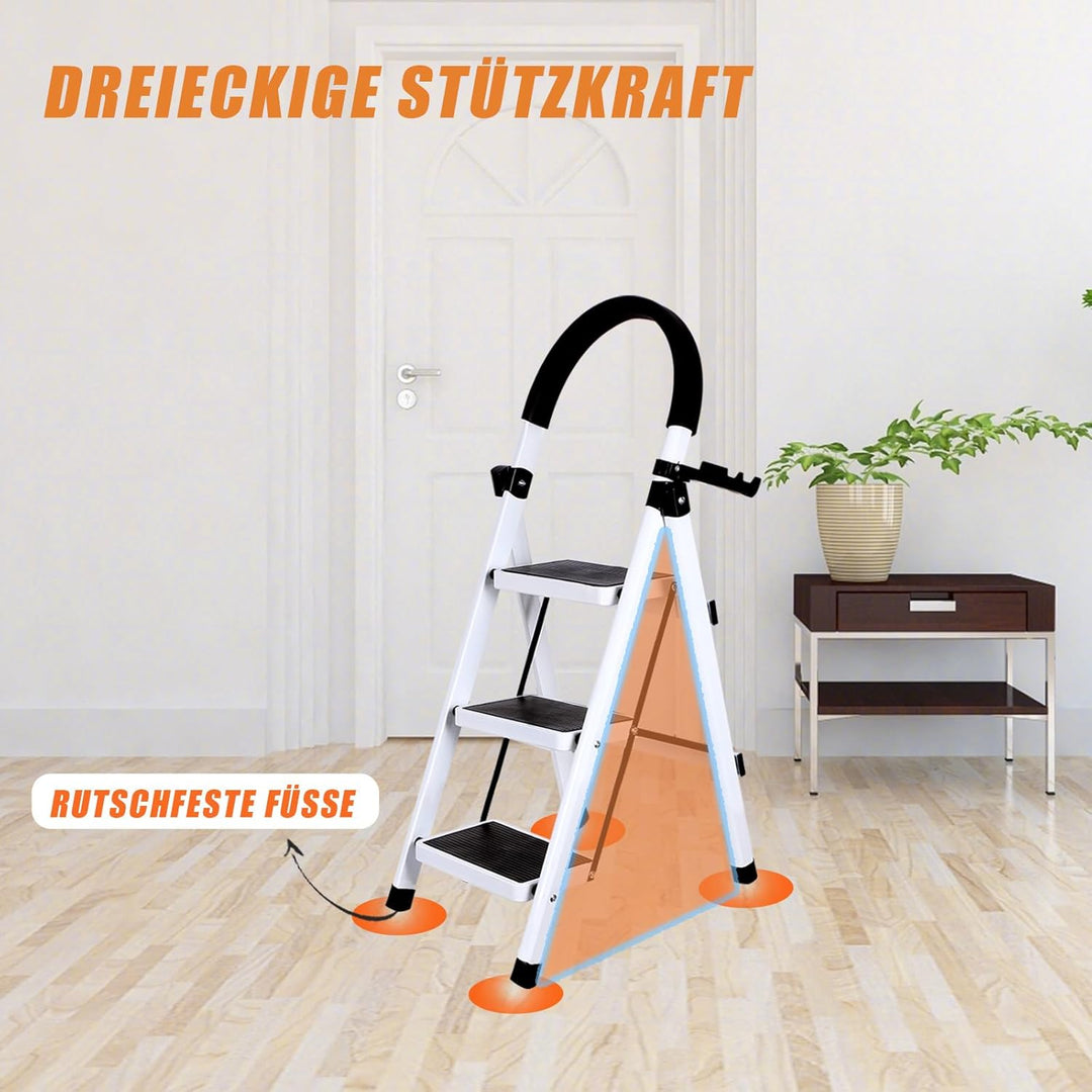 Trittleiter, faltbar, 3/4/5 Stufen, maximale Belastung von 150 kg, Sicherheitsverriegelung, Pedale,