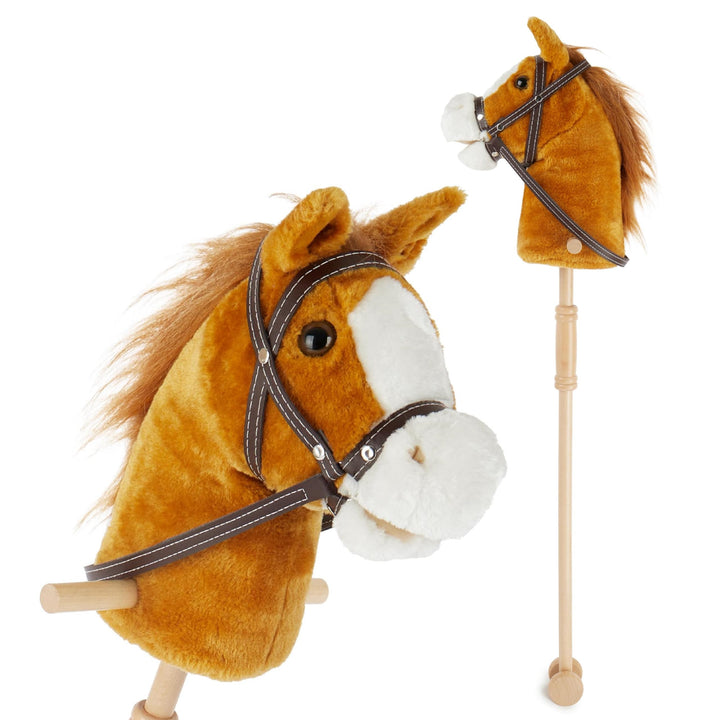 Bieco Steckenpferd Kinder Brownie | ca. 100 cm | Top Qualität | Holzpferd Draussen & Drinnen | Plüsc