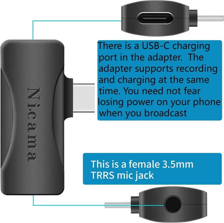 Nicama USB C Lavalier Ansteckmikrofon mit Kopfhörer Monitoring Input, LVM4 Typ C Anstecken Mikrofon