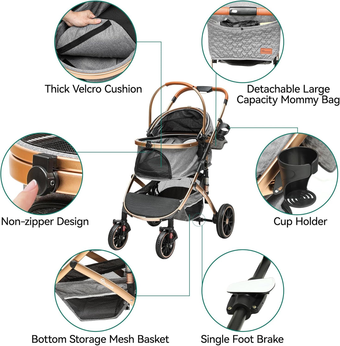 YITAHOME Hundewagen 3 in 1 Hundebuggy Bis 20kg, Klappbar, Hundewagen für Kleine Hunde, Hundebuggy Kl