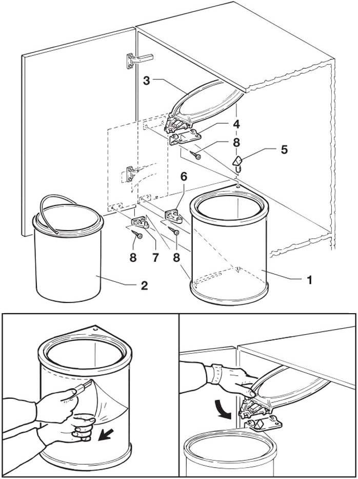 Emuca - Abfallsammler für möbeltür, Mülleimer 13L mit automatisch öffnendem Deckel und türmontage, K