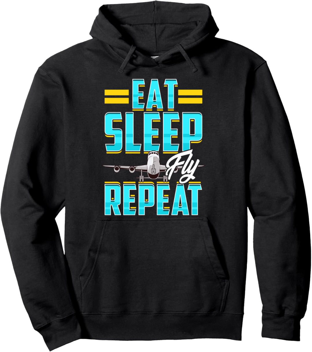 Eat Sleep Fly Repeat Airplane Pilot Aviation Pun Pullover Hoodie