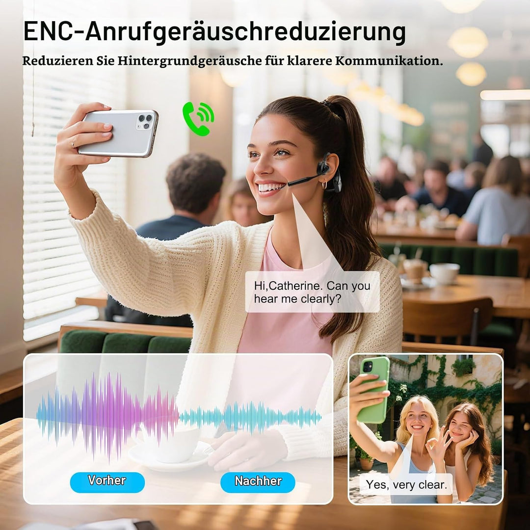 Smof Bluetooth Headset mit Mikrofon, Open-Ear Kopfhörer Bluetooth 5.1 mit Geräuschunterdrückung und