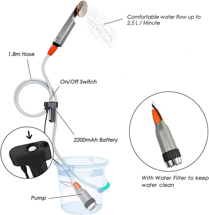 Zooma Tragbare Duschen Camping Dusche, Campingdusche mit Tauchpumpe, Tragbar Outdoor Dusche Wasserpu