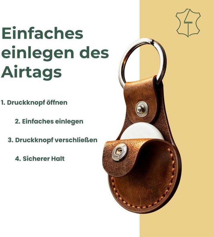 2-Stück LEDERTRAUM Airtag Schlüsselanhänger ECHTES-Leder, Airtag Anhänger aus Leder, Apple Hülle (br