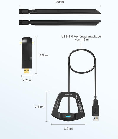 BrosTrend 1200 Mbit/s USB WLAN Stick Linux für Ubuntu, Mint, Kali, Debian, Lubuntu, Xubuntu, Mate, Z