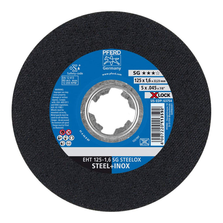 PFERD Trennscheibe, 25 Stück, 125 x 1,6mm, gerade, X-LOCK (22,23 mm), SG STEELOX, 61341123 – für sch