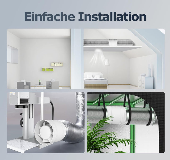 Rohrventilator 100 mm Regelbare Geschwindigkeit, 145m³/h Rauchabzug Ventilator, Rohrlüfter Leise mit