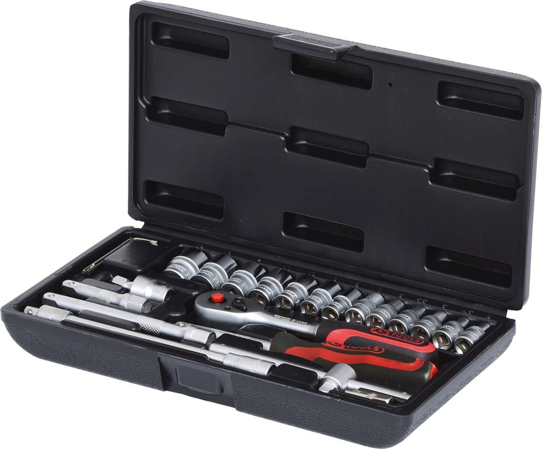 KS Tools 911.0625 1/4 Zoll Steckschlüssel-Satz | inklusive Umschaltknarre, 45-Zahn | matt satiniert