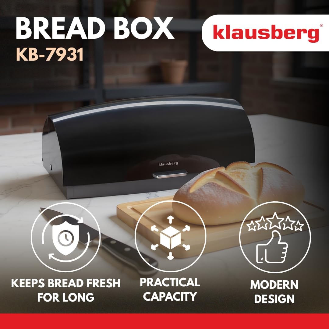 Klausberg Stahl-Brotkasten, elegant und funktional mit Glanz, Behälter für Brot, Brötchen und Kekse