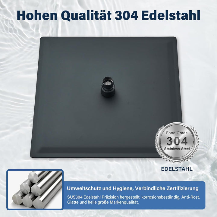 Rozin Regendusche Duschkopf Schwarz Matt 12 Zoll(30 cm) Runde Einbau Duschköpfe Edelstahl Ultradünn