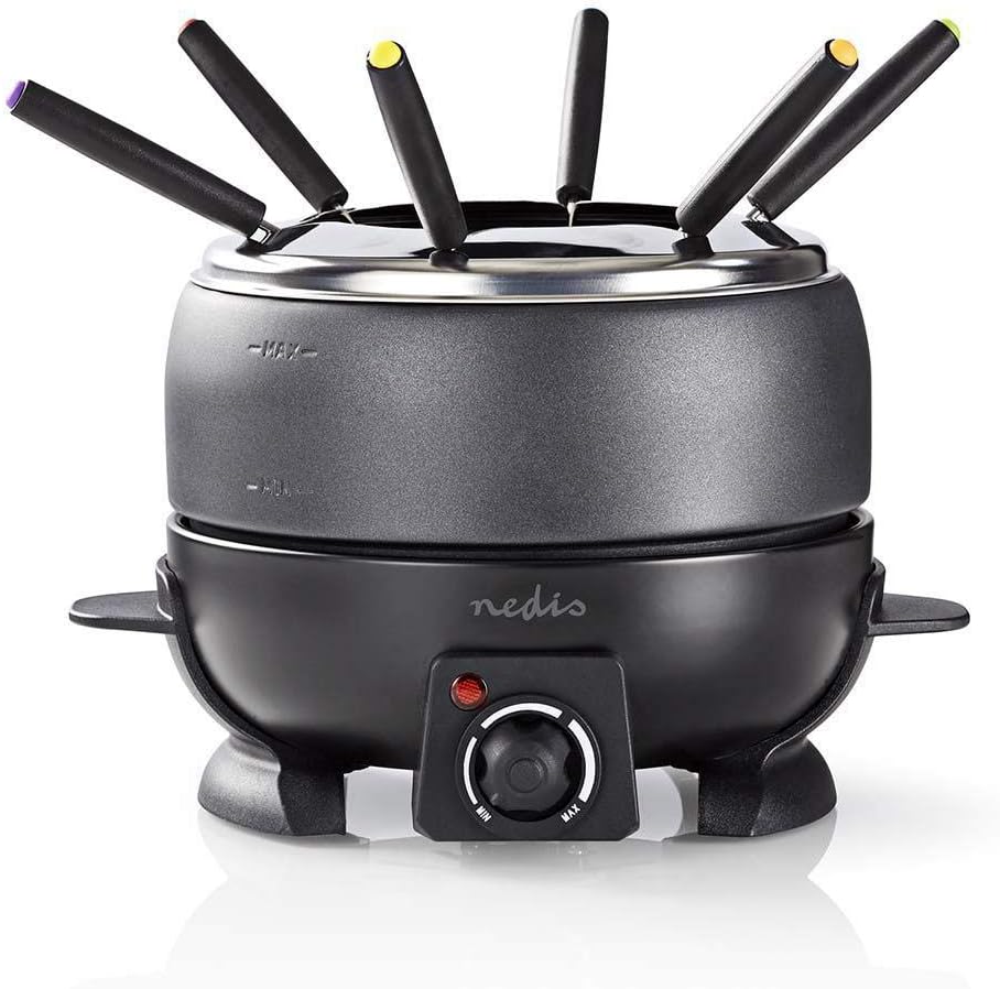 Nedis - Fondue-Set - 6 Personen - 2,3 L - 800 W - Einstellbare Temperaturregulierung - Abnehmbaren G