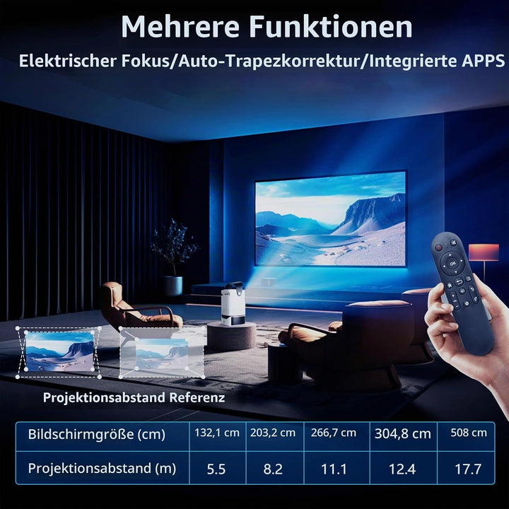 Smart Beamer, Tragbarer Projektor with WiFi &amp; Bluetooth 5.4, 1080P Video Proyector 600 ANSI Lumen, 1