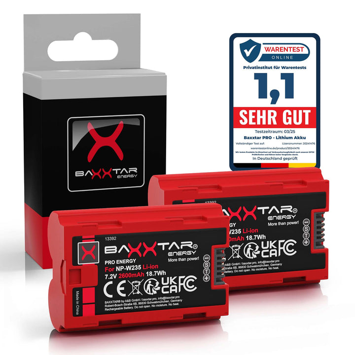 Baxxtar Pro NP-W235 2400mAh Kamera-Akku Pack mit NTC-Sensor und Transportschale Kompatibel mit Fuji