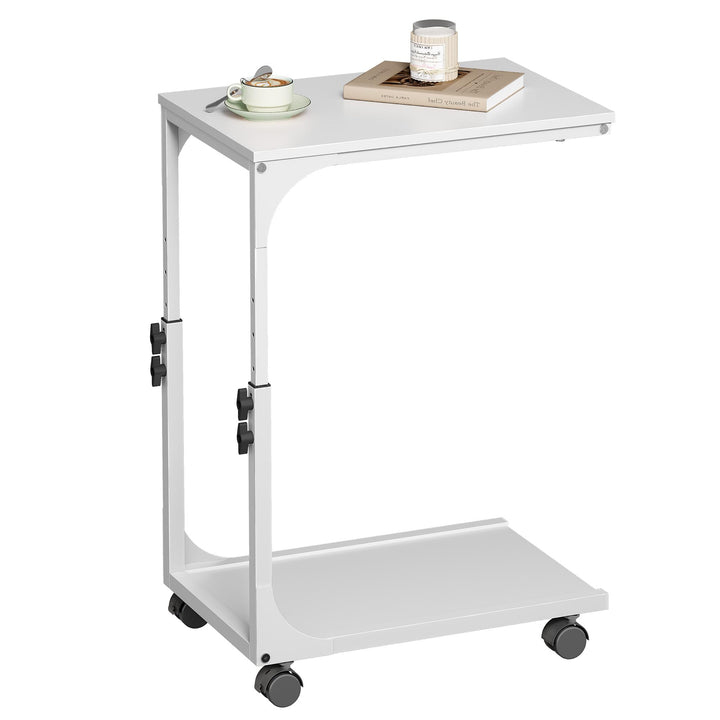 WLIVE Beistelltisch Couch Weiss, C Form Sofatisch mit Rollen, Kleiner Couchtisch mit 2 Etagen Ablage