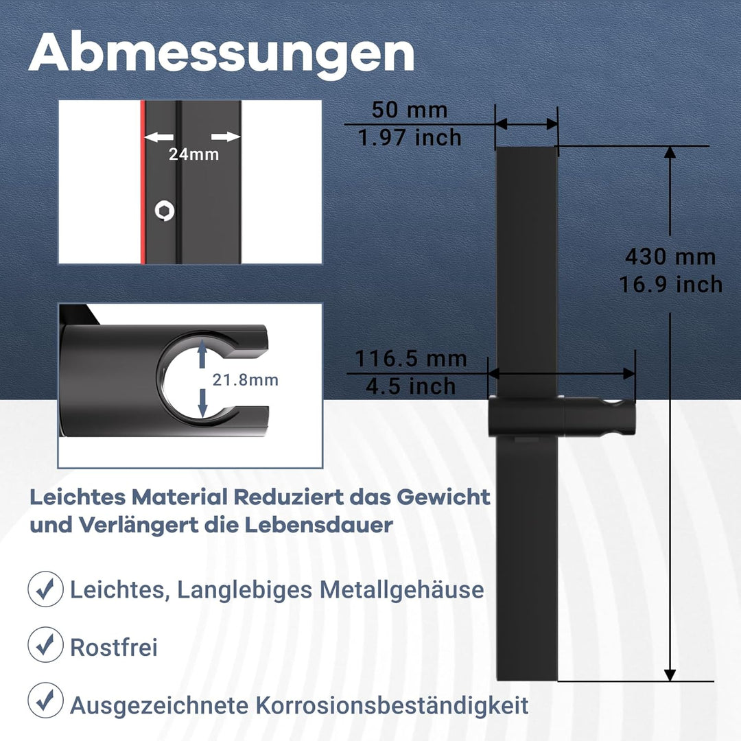 DETBOM Duschstange ohne Bohren Brausestange mit Kleber Metall Duschstange mit Duschkopfhalterung Höh
