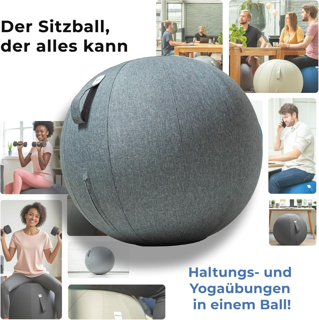 Sitzball Büro Ergonomisch 55 cm, Ergonomische Sitzmöbel für Büro und Heimbüro, Langlebiger Stoff, Gy