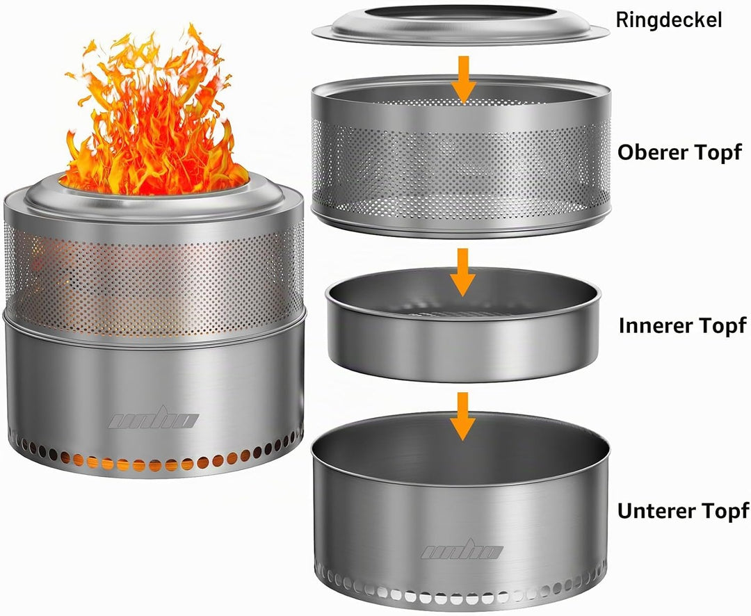 unho Feuerschale Outdoor, Edelstahl Feuertonne Feuerkorb Feuerschale mit Ständer, Tragbare Feuerstel