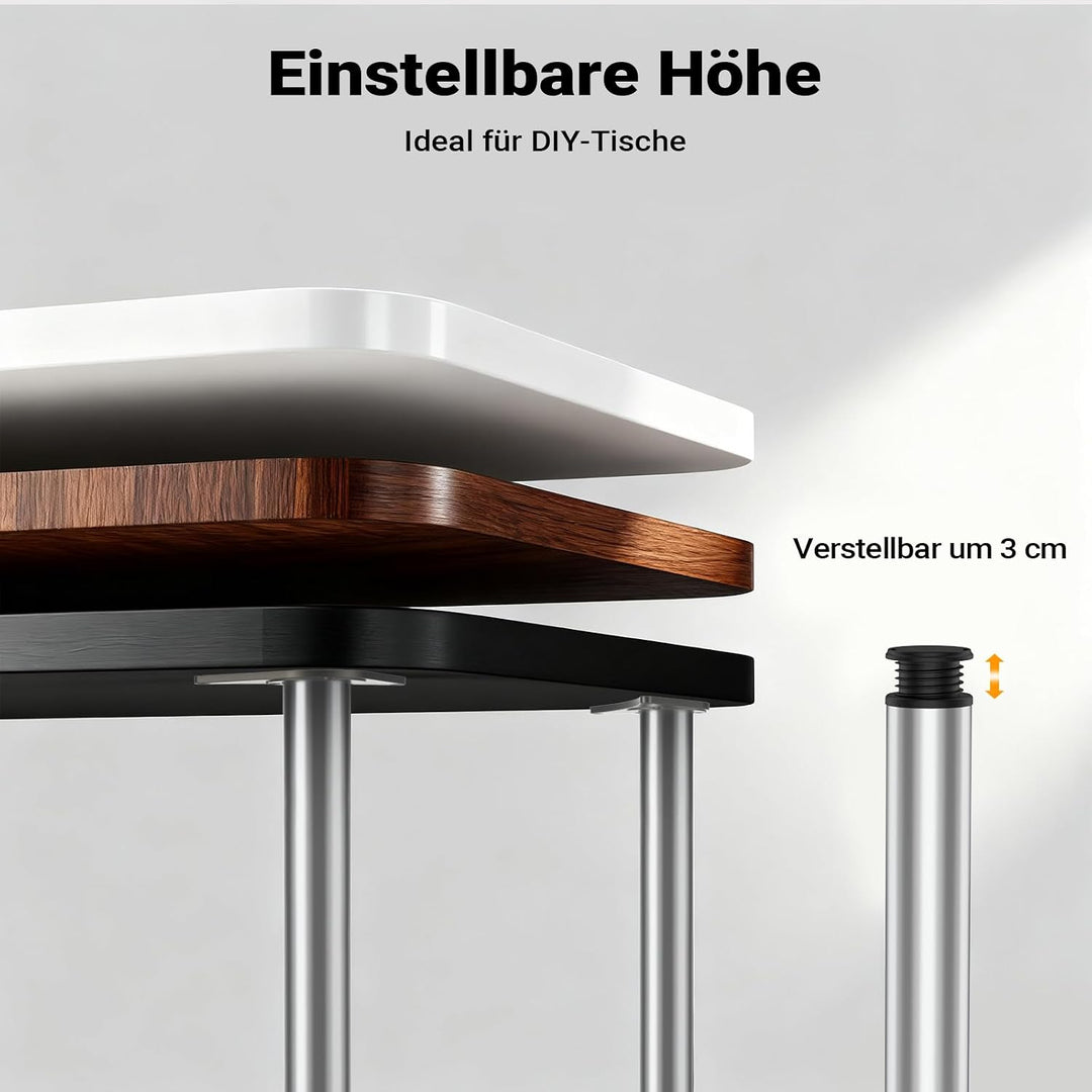 Wiltec Edelstahl Tischbein 4er Set Möbelfuss Verstellbar Ø60mm 870mm Chrom Chrom 870 mm, Chrom 870 m