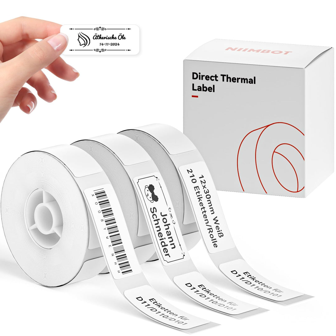 NIIMBOT Etiketten Selbstklebender Etikettenband für D11 D110 D101 Etikettendrucker, 12 x 30mm 210 Et