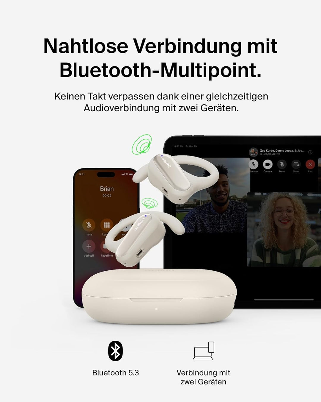 Belkin SoundForm ClearFit kabelloser Open-Ear Kopfhörer, leichter, bequemer Sportkopfhörer, Kopfhöre